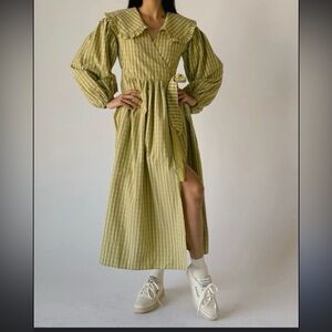 Anthropologie Olive Striped Long Sleeve Dress